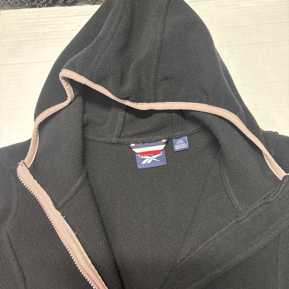 Reebok Girls Black Full Zip Fleece Hoodie Jacket Pink Trim L 14/16 - Picture 4 of 10